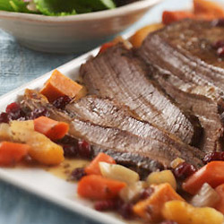 Beef Brisket with Craisins, Sweet Potatoes and Garlic