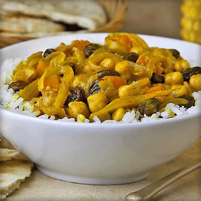 Butternut Squash with Garbanzos and Raisins