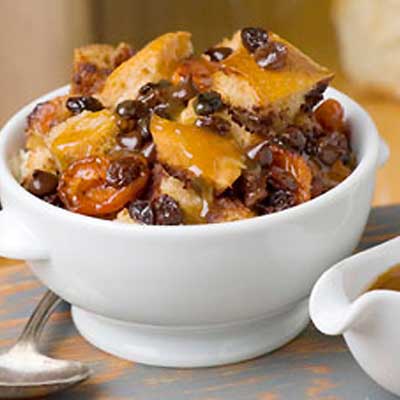 Chocolate, Apricot and Raisin Bread Pudding