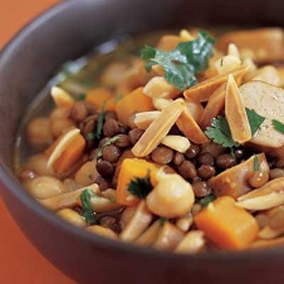 Curried Lentil, Sausage and Almond Soup