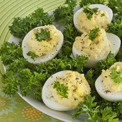 Deviled Eggs with Curled Parsley