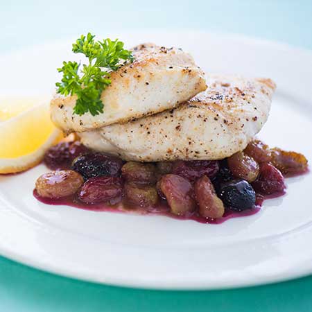 Halibut with Balsamic Roasted Grapes