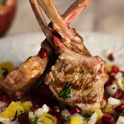 Lamb Chops with Cucumber, Pomegranate & Mint Salsa