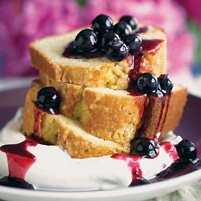 Old Fashioned Brown Butter Pound Cake with Blueberry Sauce