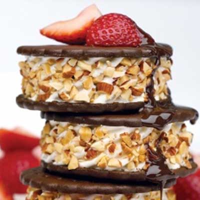 Stacked Ice Cream Sandwiches with Strawberries