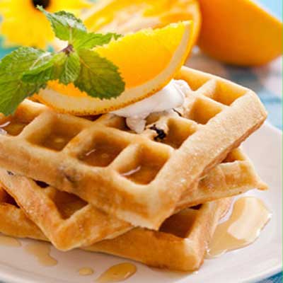 Orange Waffles with Fresh Tropical Fruit Salsa