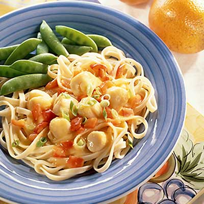 Orange Scallops Over Pasta