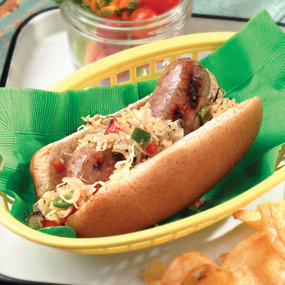 Brats with Spicy Sauerkraut