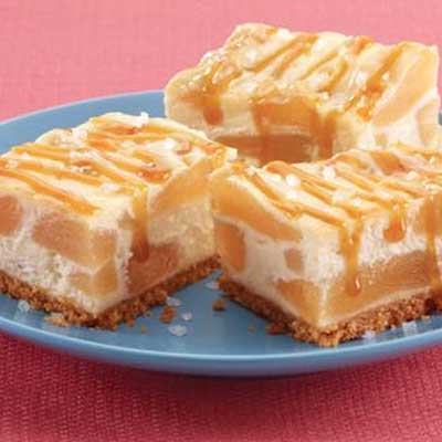 Apple Cheesecake Bars with Sea Salt Caramel Sauce