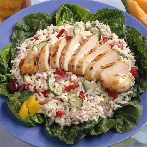 Greek Rice Salad with Lemon Pepper Chicken