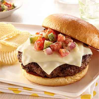 Cheeseburgers with Cucumber Salsa