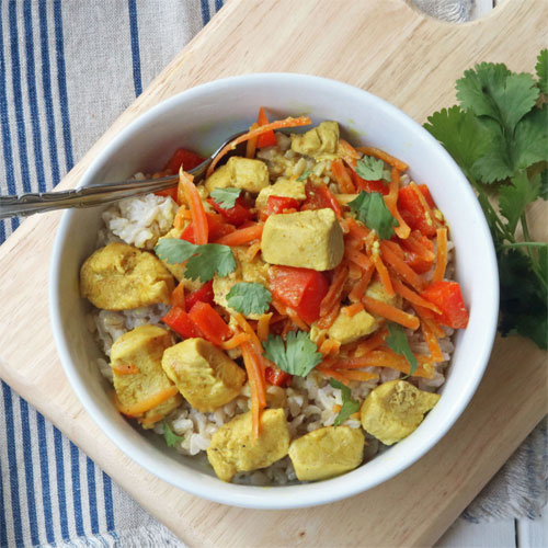 Caribbean Chicken Curried Brown Rice