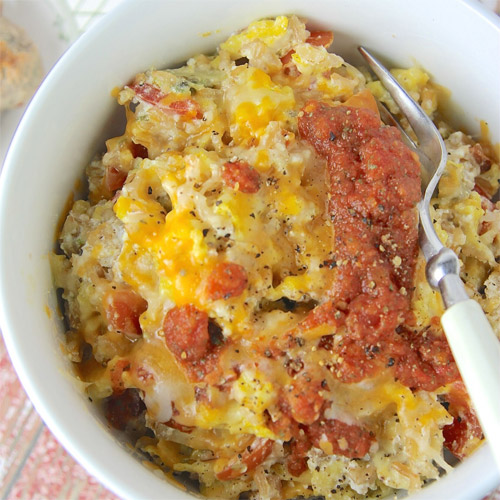 Cheesy Scrambled Egg and Brown Rice Breakfast Bowl