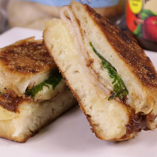 Turkey, Spinach Grilled Cheese with Apple Butter English Muffin