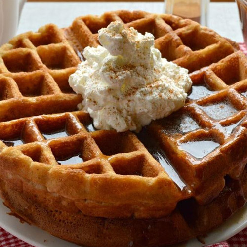 Apple Butter Waffles with Cinnamon Syrup