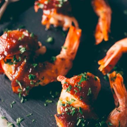 Apple Butter Bacon Wrapped Shrimp