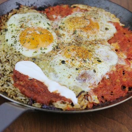 Huevos Rancheros and Rice Breakfast Skillet