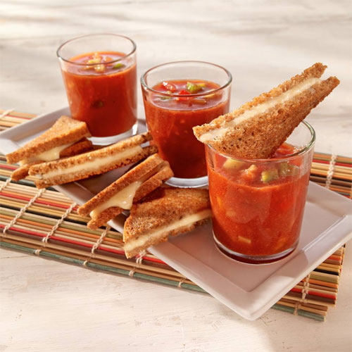 Creamy Tomato Soup Shooters with Mini Grilled Cheese, Vegan