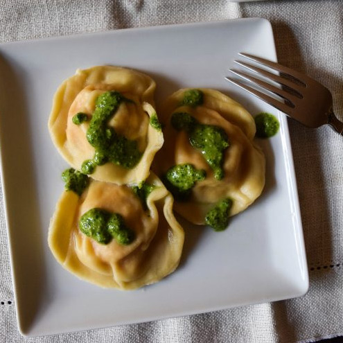 Butternut Squash Ravioli with Spinach Pesto