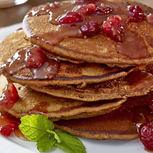 Gingerbread Pancakes with Cranberry Orange Syrup