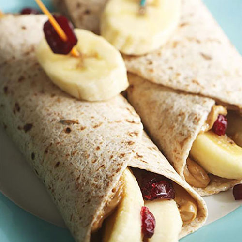Peanut Butter, Banana and Craisins Dried Cranberry Roll-Ups