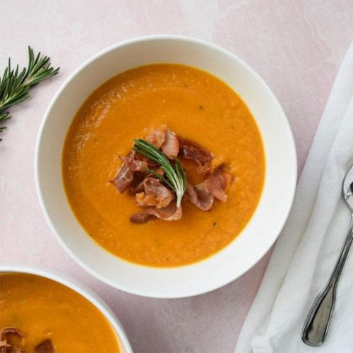 Sweet Potato Soup with Crispy Prosciutto