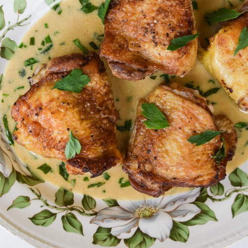 Chicken Thighs with Fines Herbes Sauce