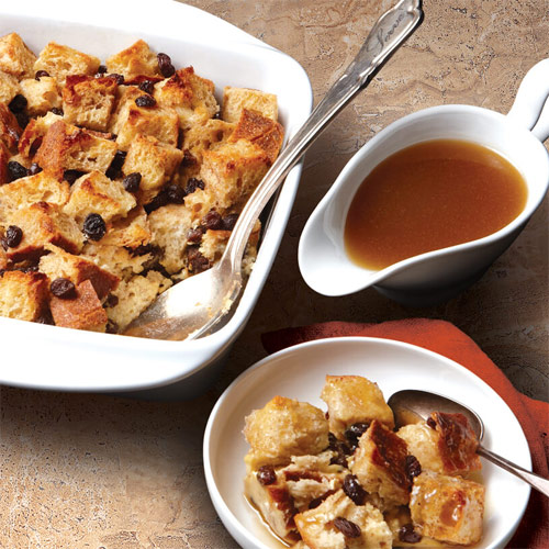 Spiced Raisin Bread Pudding with Vanilla Bourbon Sauce