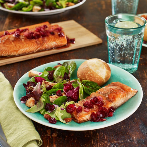 Cedar Planked Salmon with Spiced Cranberry Relish