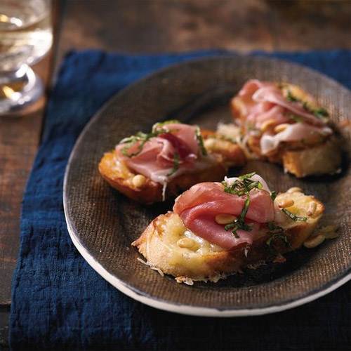 Prosciutto Cheddar and Pine-Nut Bruschetta